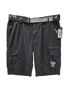 NWT | Ecko Unltd. Charcoal Grey Belted Ripstop Cargo Shorts Zipper Pockets | 40